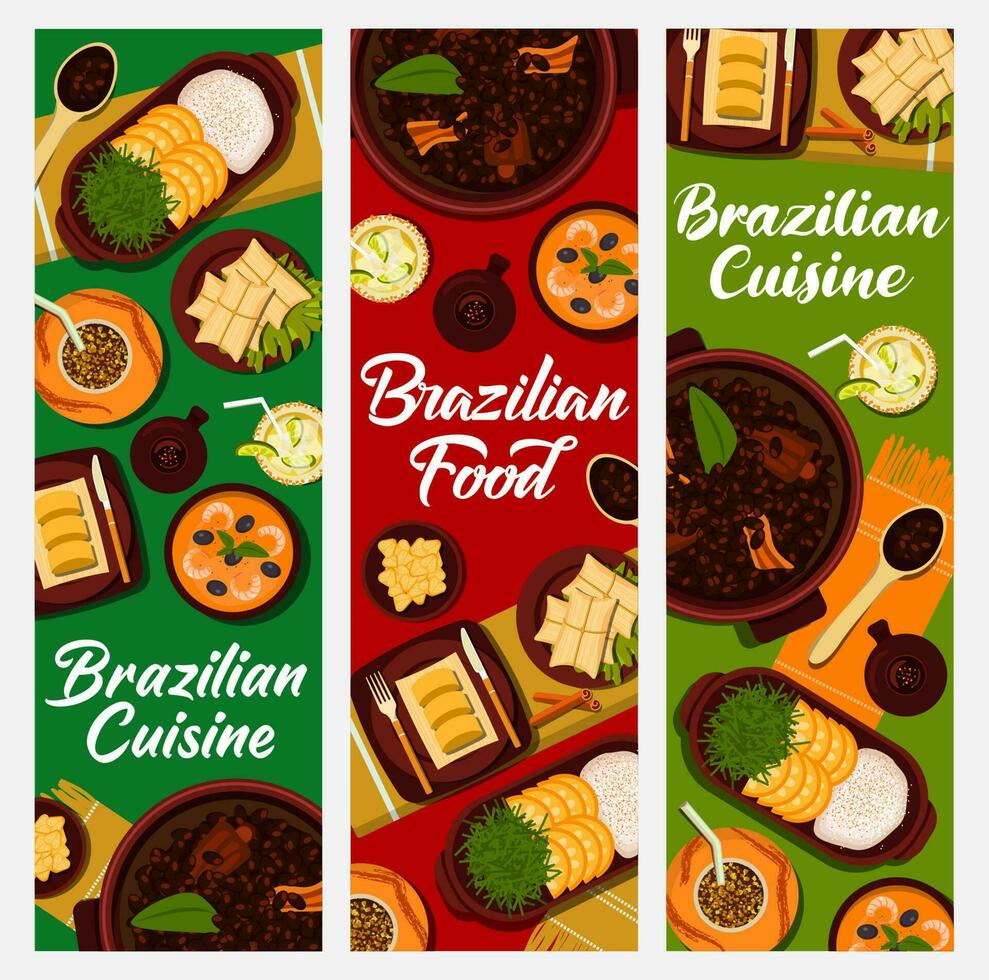 Brazilian cuisine vector banners, food of Brazil.