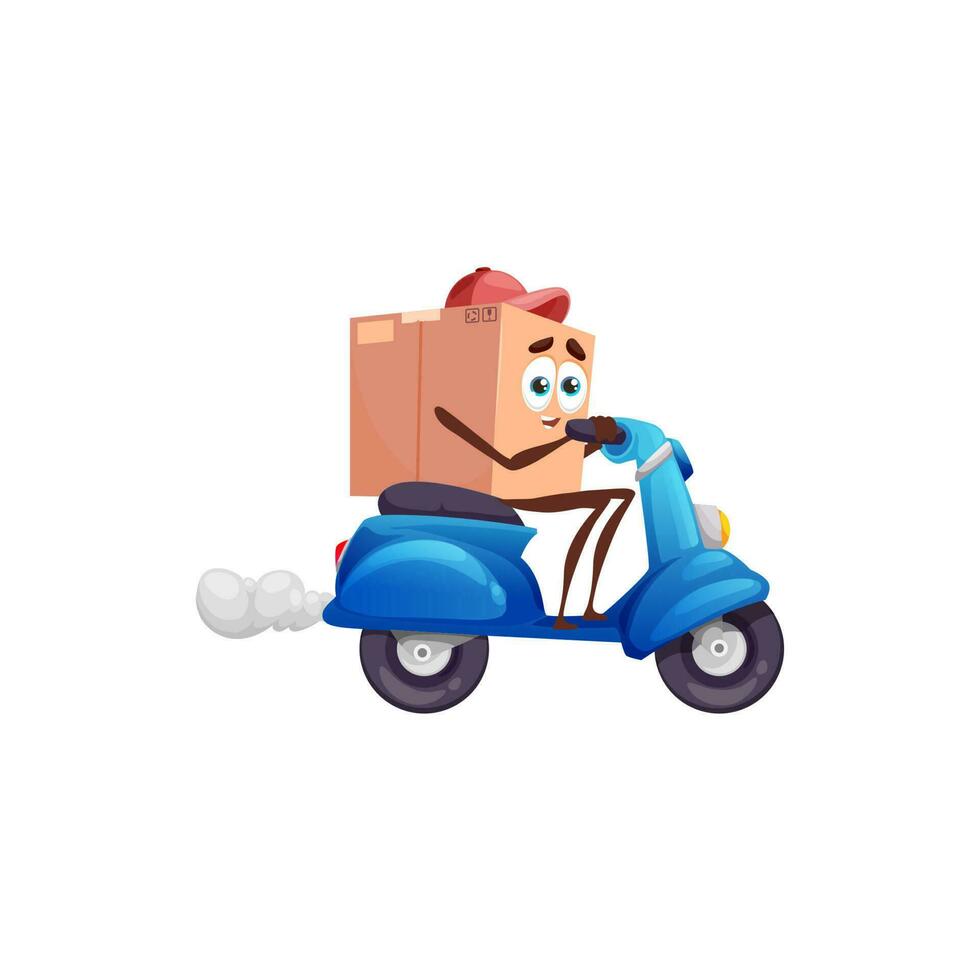 Cartoon box package on scooter, delivery service vector