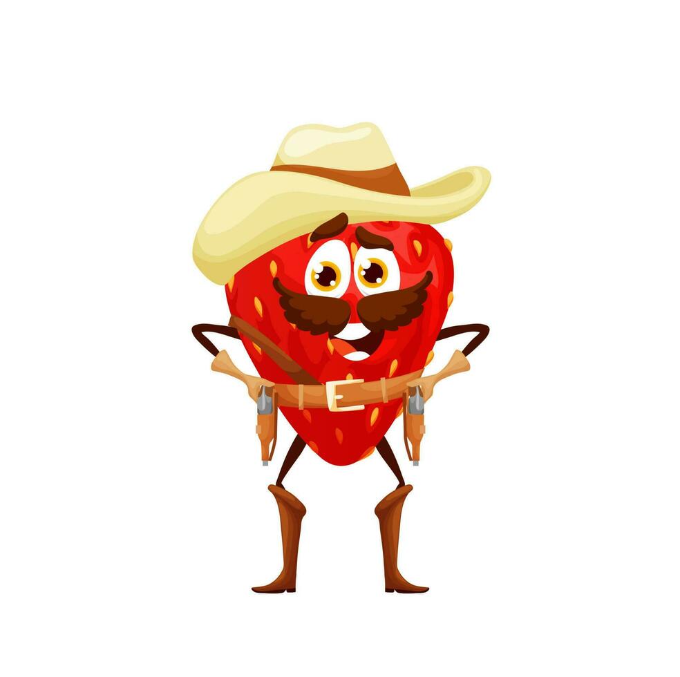 Cartoon strawberry sheriff character vector cowboy