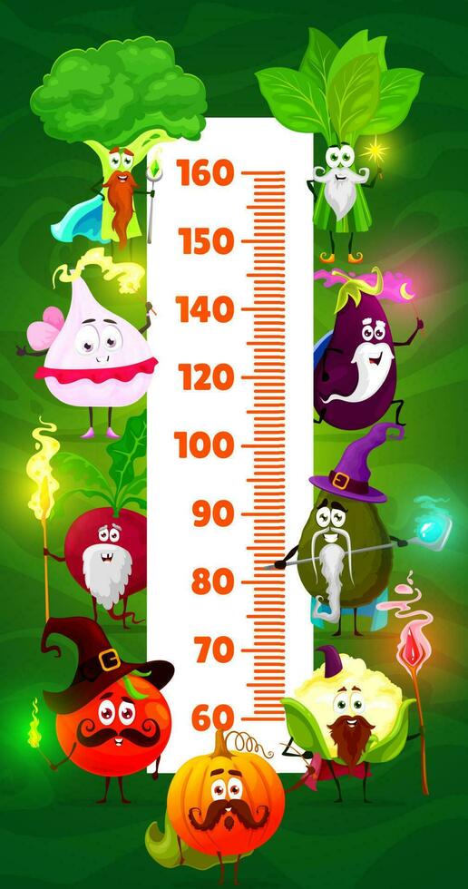 Cartoon vegetable magicians, kids height chart vector