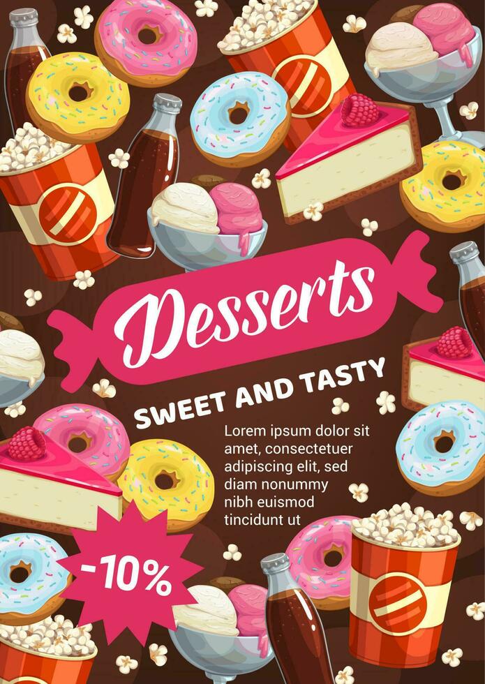 Patisserie sweet cakes, pastry cupcake desserts vector