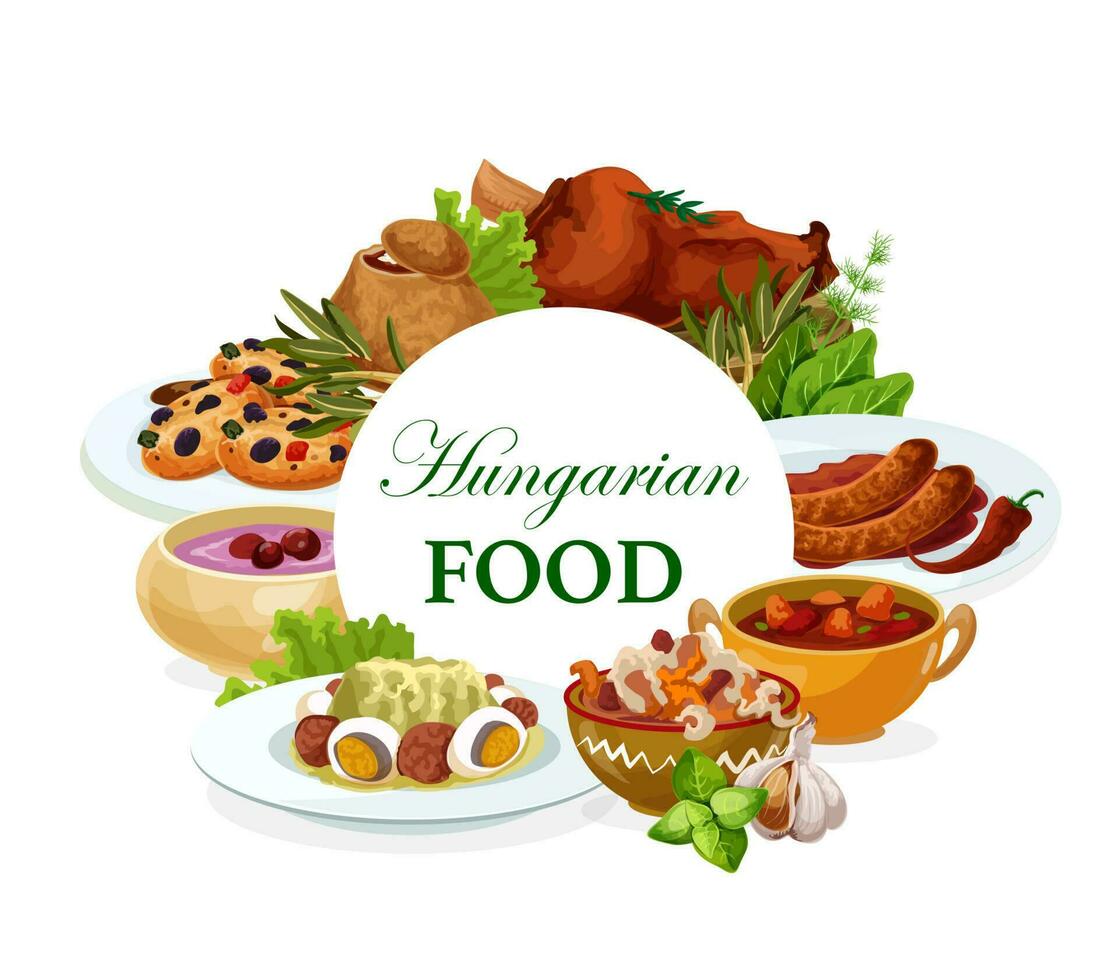 Hungarian cuisine vector Hungary food, dishes