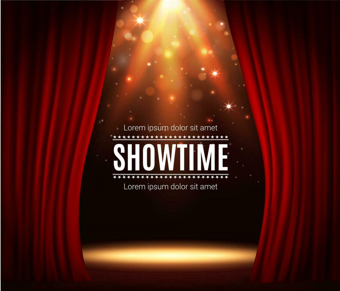 Stage with red curtains, theater scene background vector