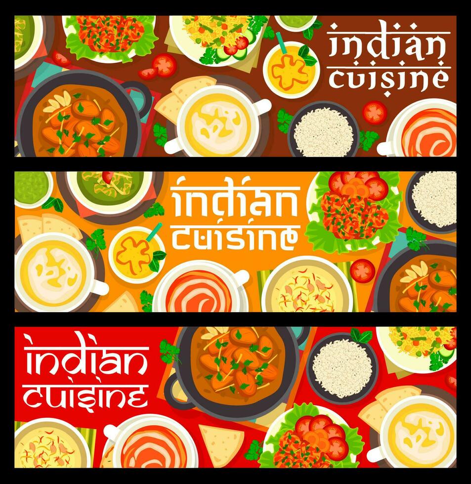 Indian food restaurant meals horizontal banners vector