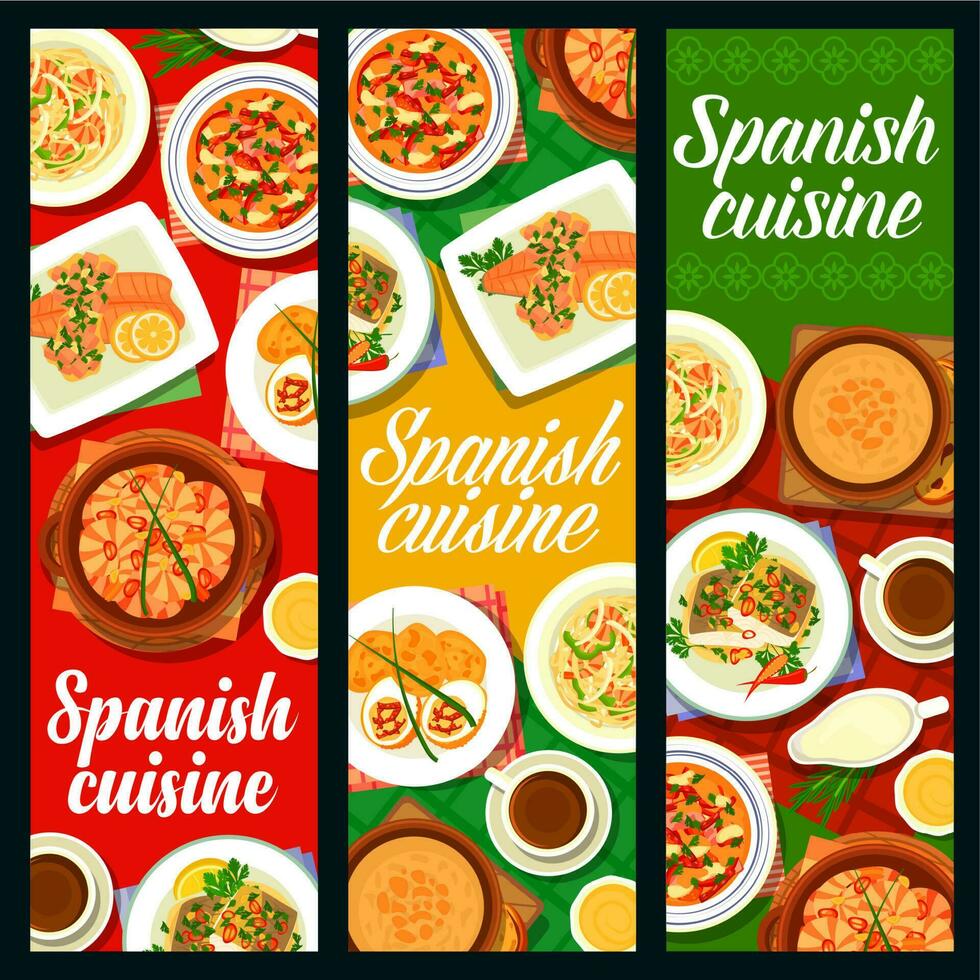 Español alimento, España cocina platos, menú pancartas vector