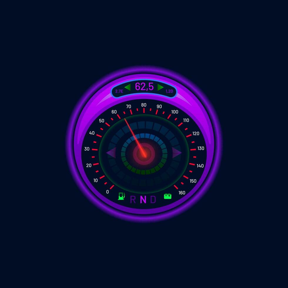 Futuristic car speedometer or gauge dial, neon LED vector