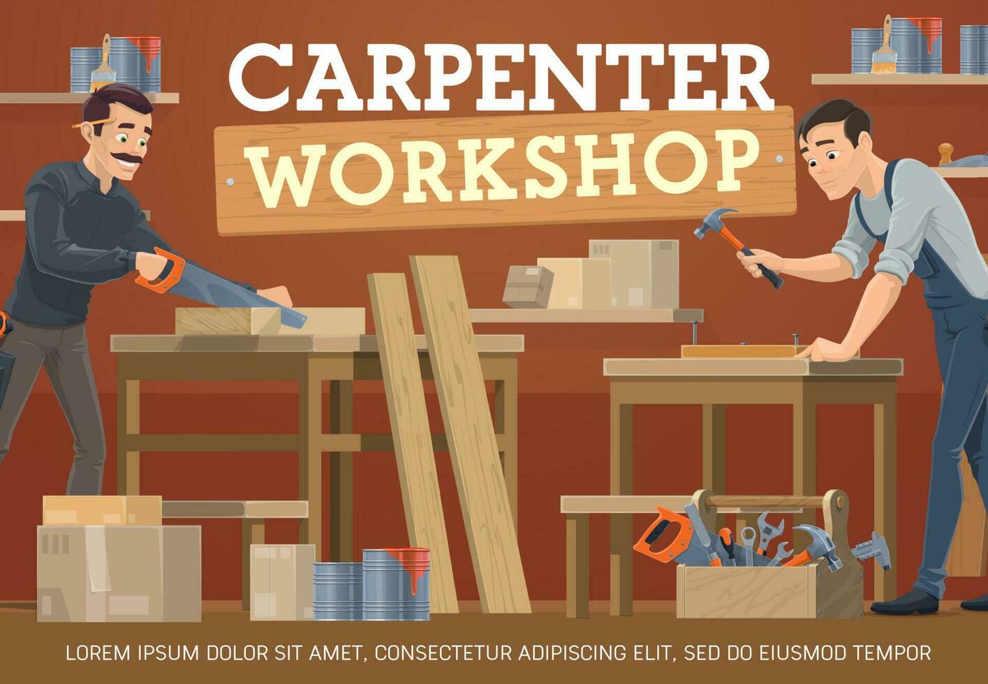 Carpenter, joiner workers. Carpentry woodworking vector