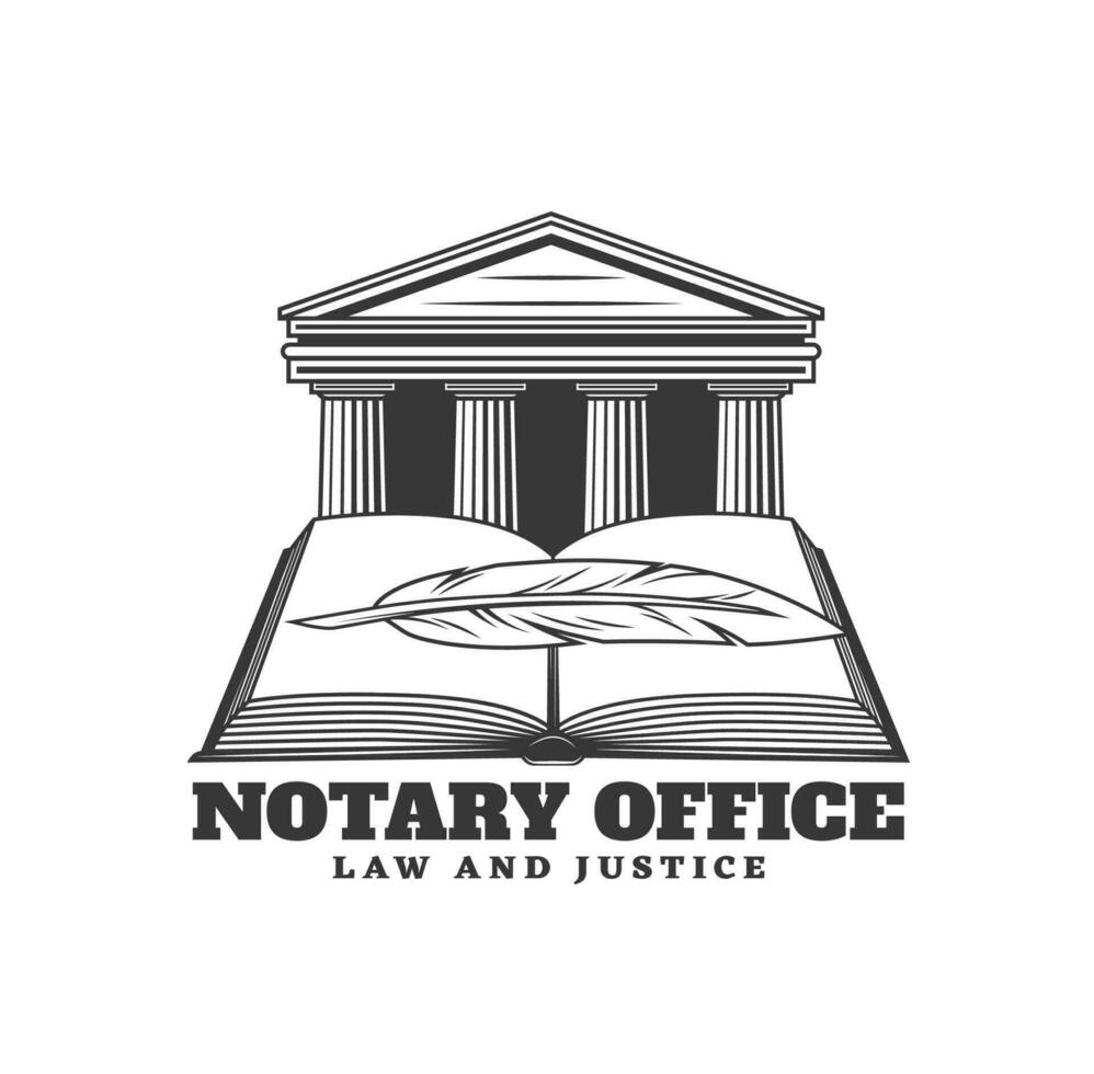 Notary service icon with building and book vector