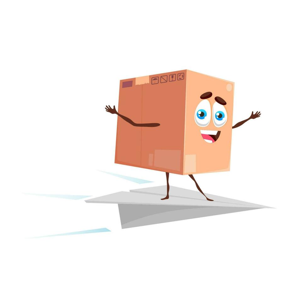 Package delivery cartoon cardboard box flying vector