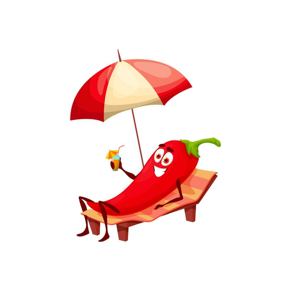 Cartoon character chilli pepper resting on lounge vector