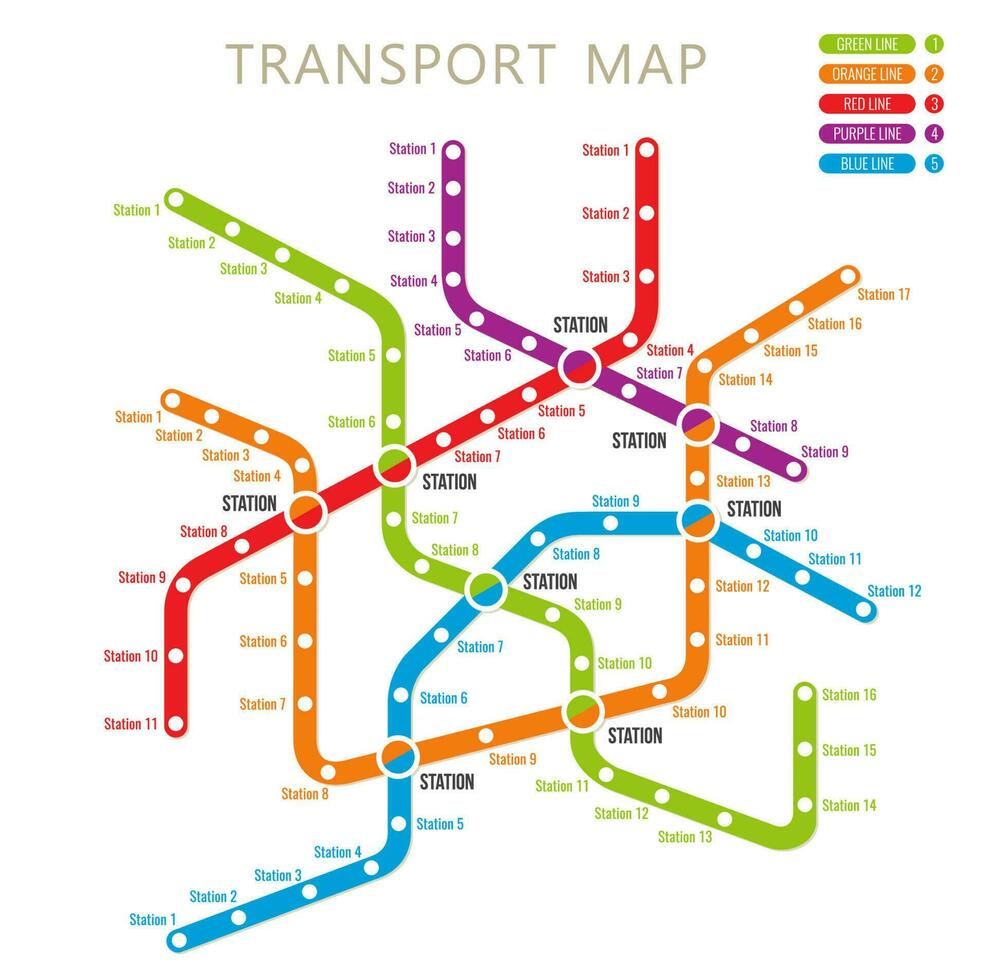 Metro, subway or underground transport system map vector
