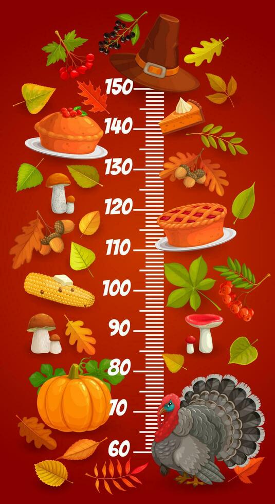 Kids height chart, Thanksgiving turkey and leaves 23557146 Vector Art