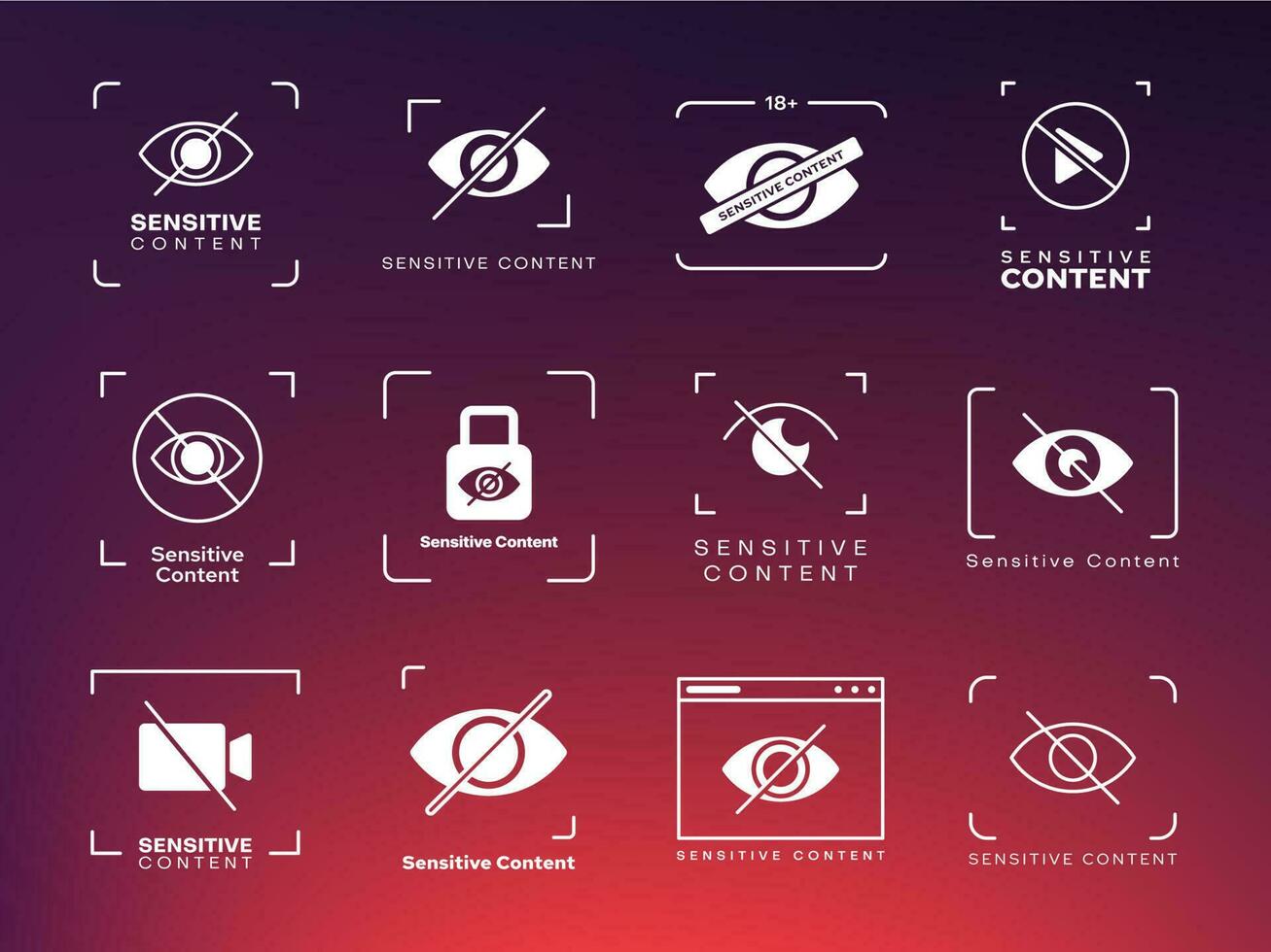 sensible contenido iconos, censurado foto y vídeo vector