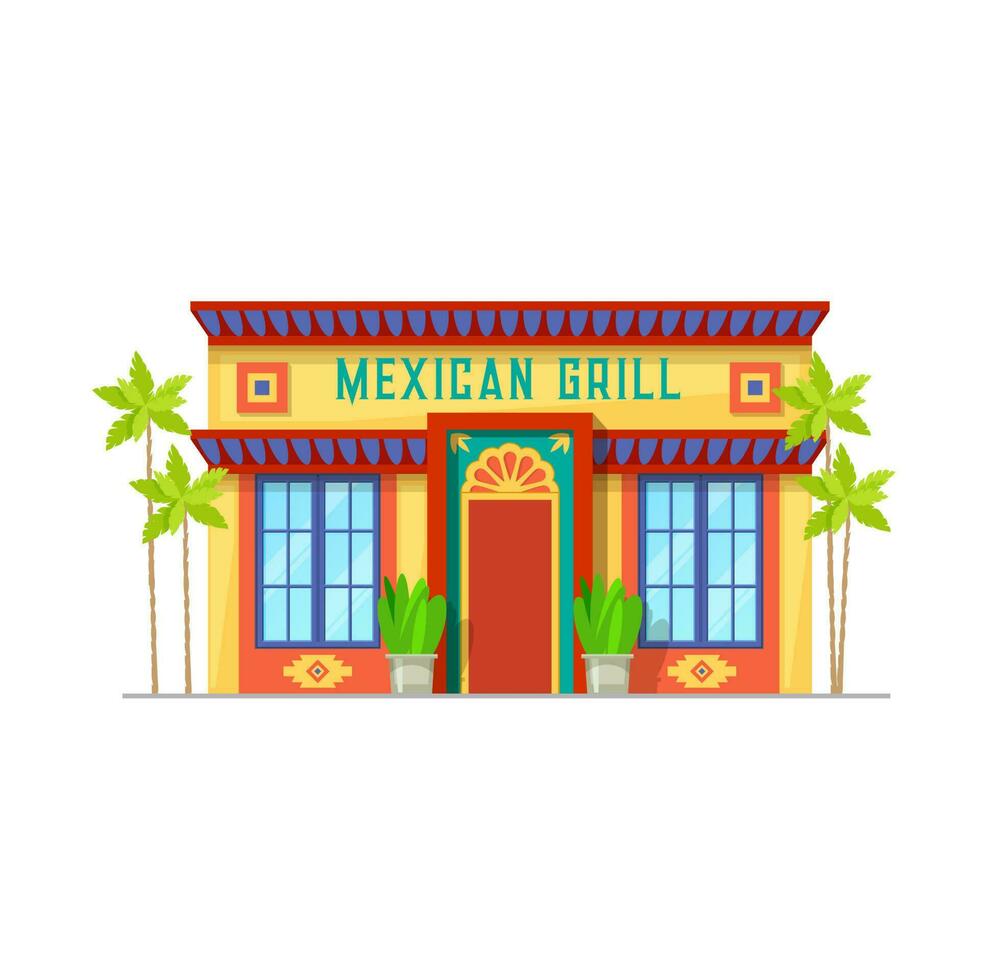 Mexican cuisine restaurant or cafe building icon vector