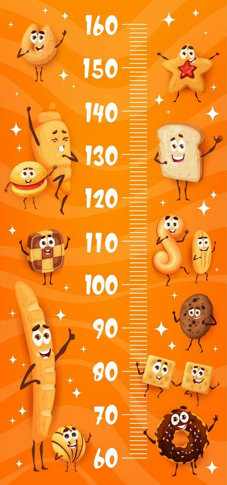 Cookies, desserts, bakery characters height chart vector