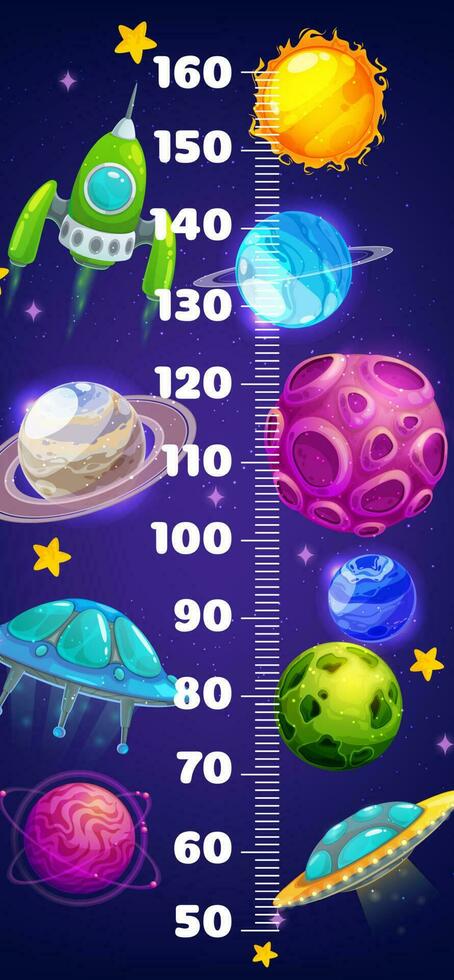 Kids height chart with galaxy space planets scale vector