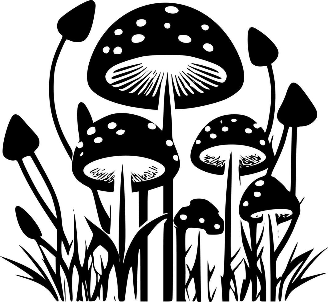 Mushrooms - Black and White Isolated Icon - Vector illustration