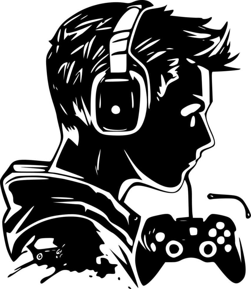 Gamer, Black and White Vector illustration