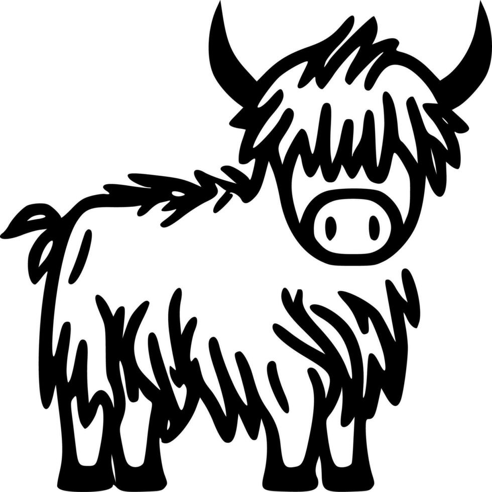 Highland Cow, Black and White Vector illustration