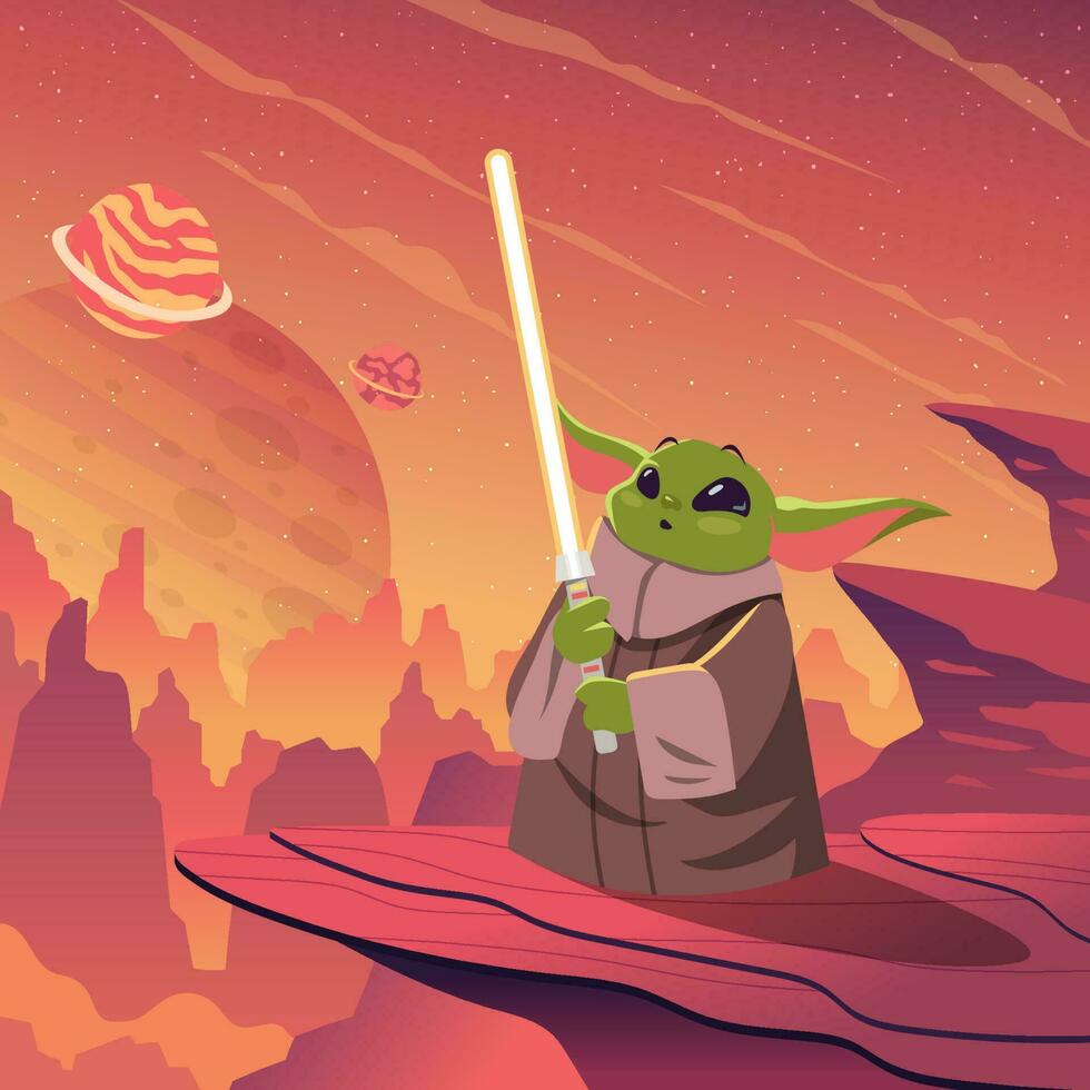 Baby Alien Holding a Laser Sword 23557600 Vector Art at Vecteezy