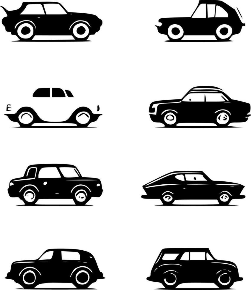 carros - negro y blanco aislado icono - vector ilustración