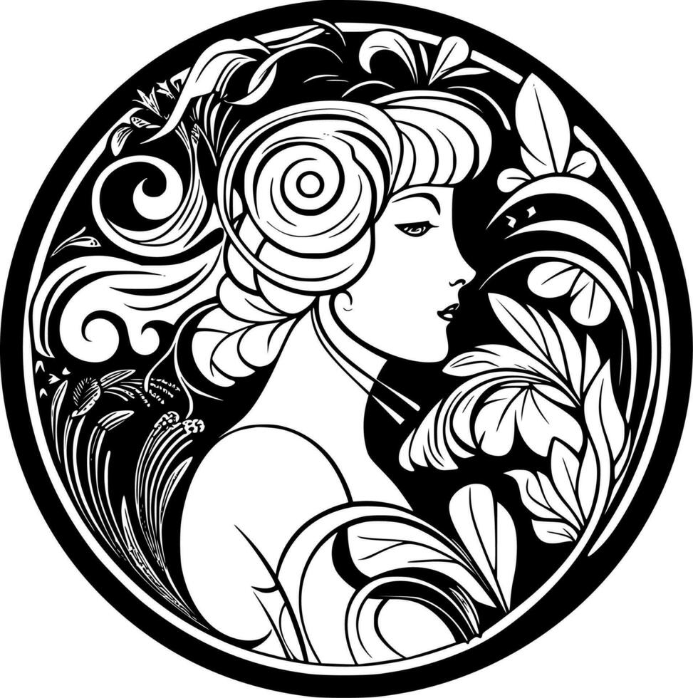 Arte Nouveau - negro y blanco aislado icono - vector ilustración