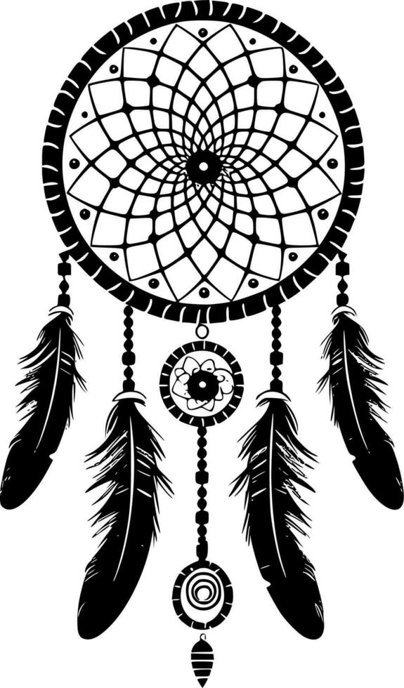 Dream Catcher, Black and White Vector illustration