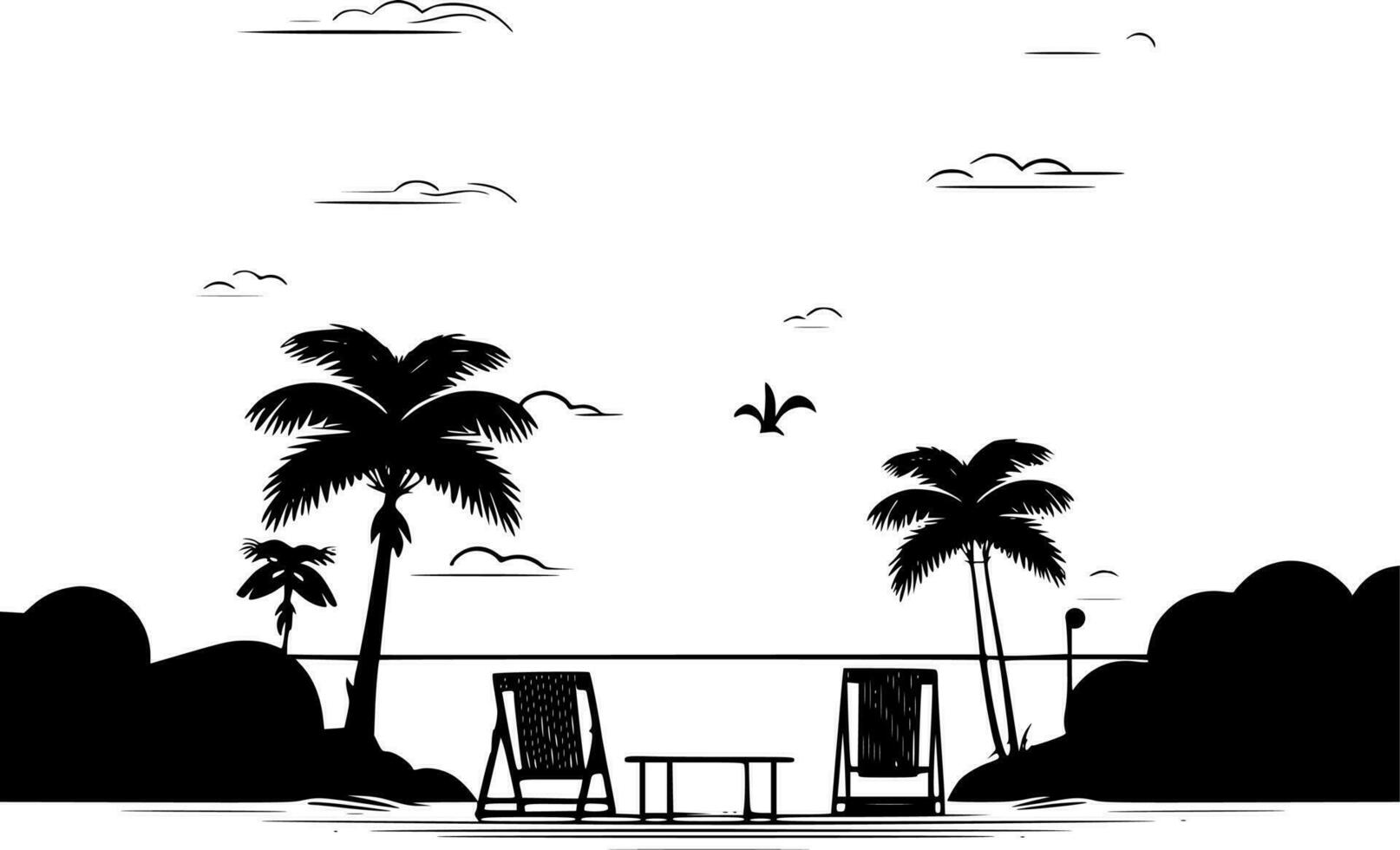 Beach Background - Black and White Isolated Icon - Vector illustration