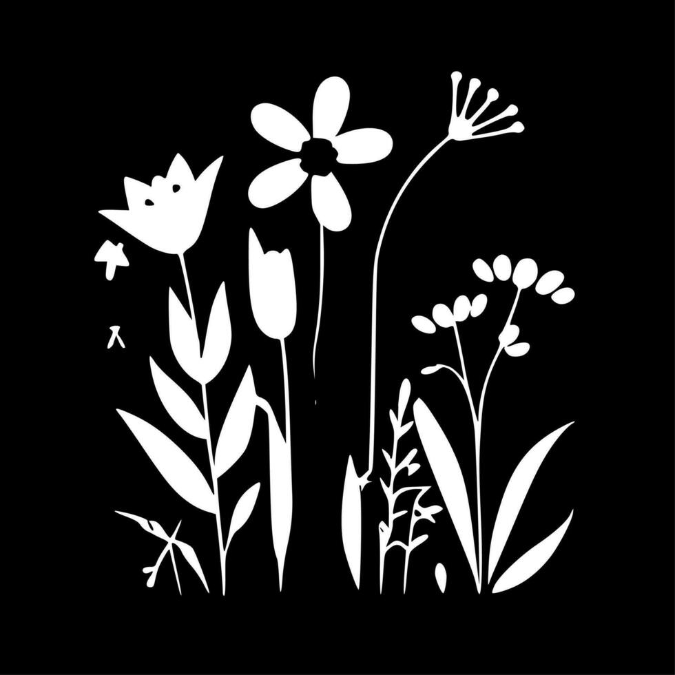 Spring Flowers, Black and White Vector illustration