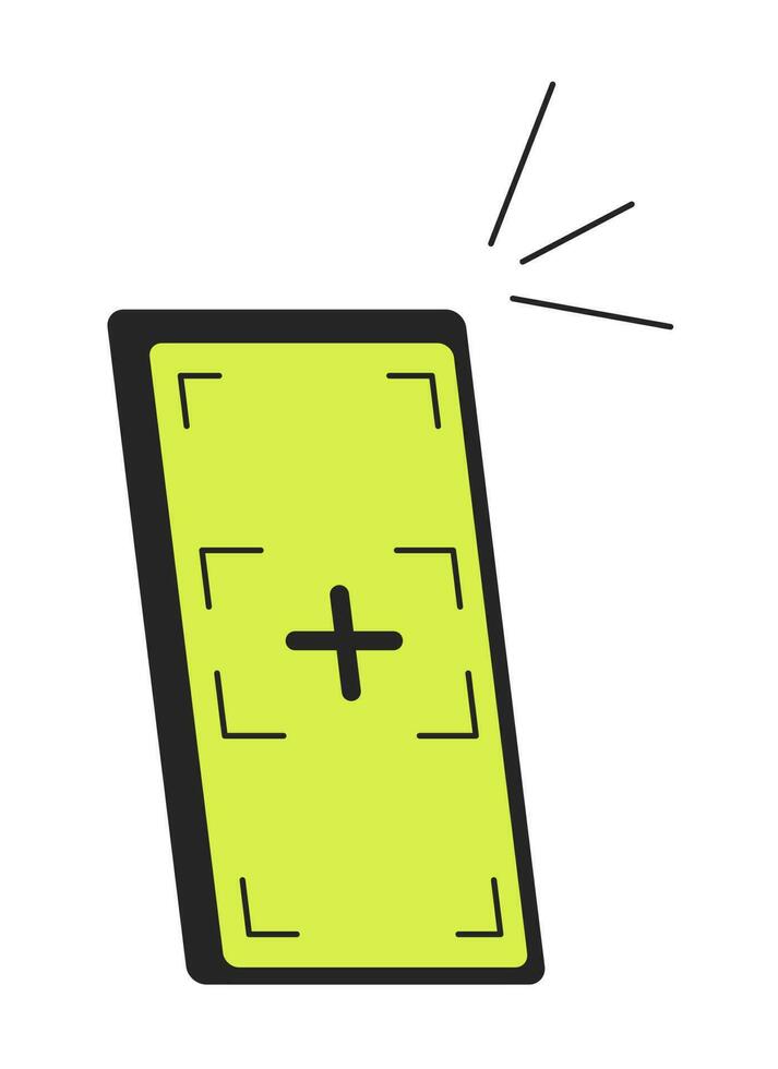 Taking photo with phone flat line color isolated vector object. Taking picture with cellphone. Editable clip art image on white background. Simple outline cartoon spot illustration for web design