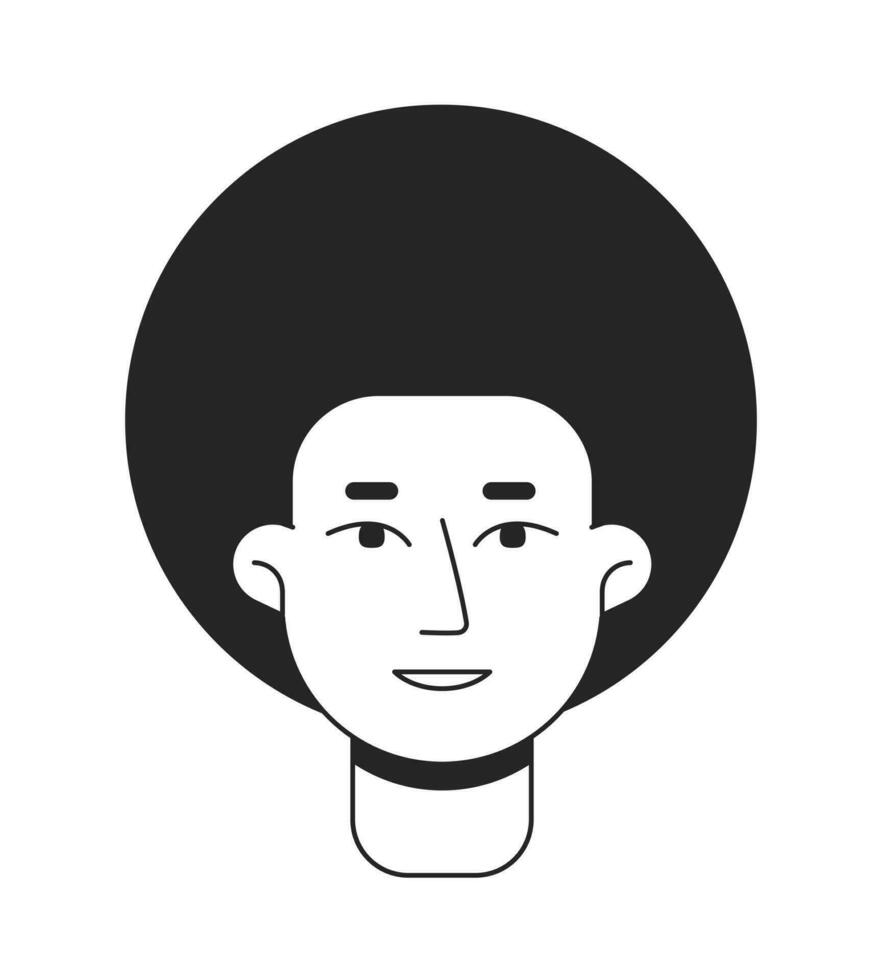 Afro hair man with friendly smile monochrome flat linear character head. Smiling curly guy. Editable outline hand drawn human face icon. 2D cartoon spot vector avatar illustration for animation