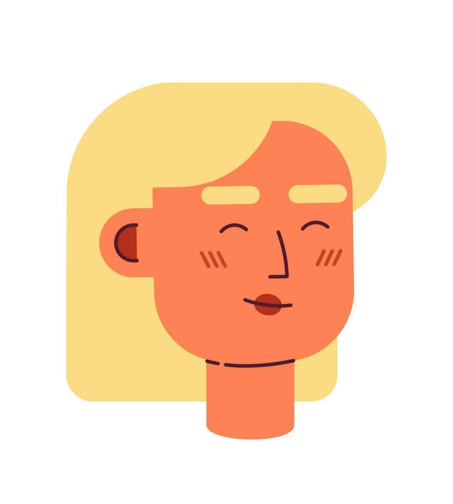 sonriente caucásico mujer con rubio pelo semi plano vector personaje cabeza. emocionado dama. editable dibujos animados avatar icono. cara emoción. vistoso Mancha ilustración para web gráfico diseño, animación