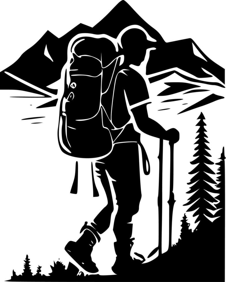 Hiking, Minimalist and Simple Silhouette - Vector illustration