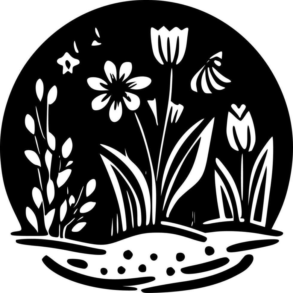 primavera - negro y blanco aislado icono - vector ilustración