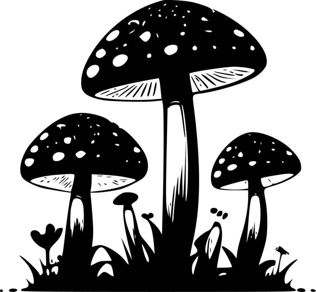 Mushrooms - Black and White Isolated Icon - Vector illustration