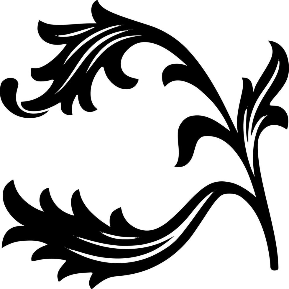 Vector silhouette of floral ornament on white background