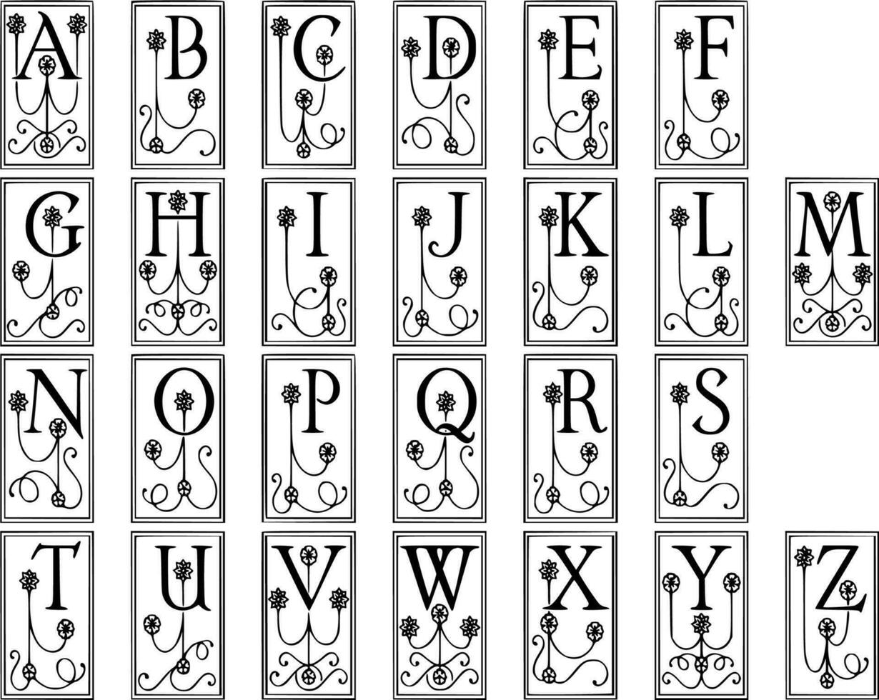Vector silhouette of alphabet letters on white background