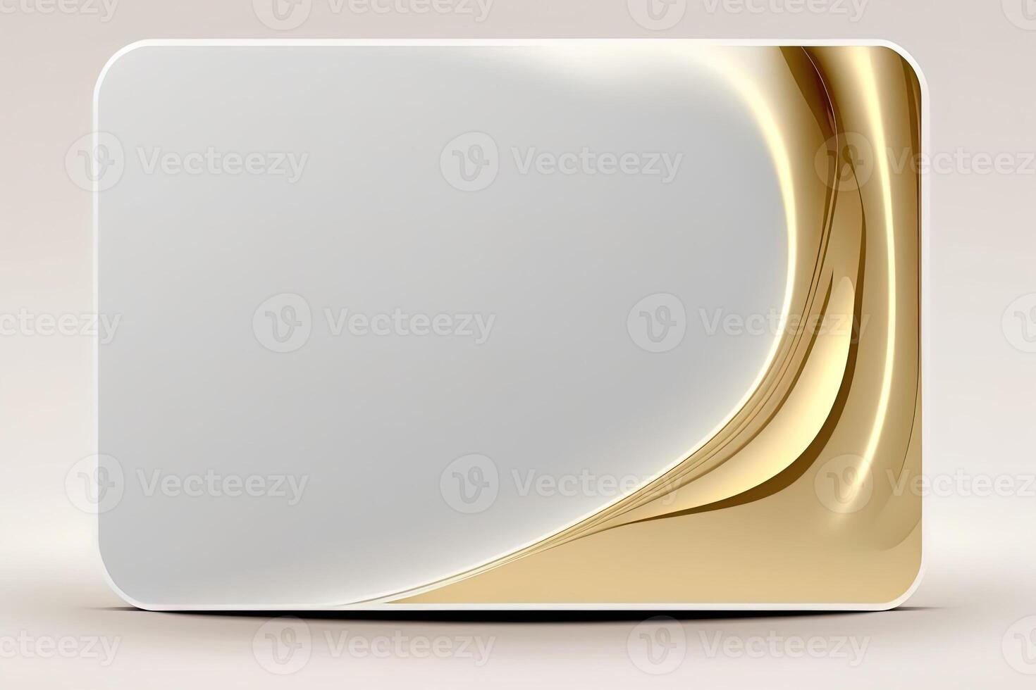 a white card for mockup, horizontal rectangular with rounded corner shapes, front view, stunning light, studio light, reflexion of hundred fine lines of gold reflection, white background photo