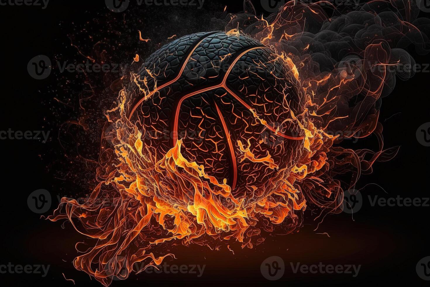 of a Glowing Ball Burning on Fire in Orange Flames, Giving off Heat and Smoke for Competitive Basketball A Visual representation of the Madness and Excitement of the Game photo