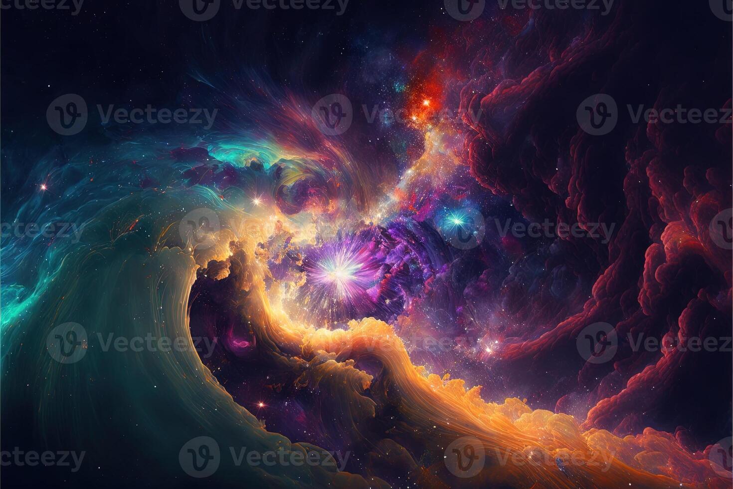 Space nebula panorama, equirectangular projection, environment map. HDRI spherical panorama. Space background with nebula and stars, black hole in space. photo