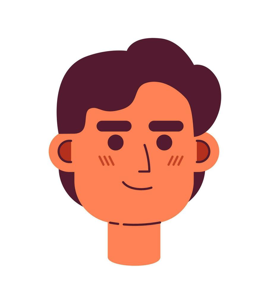 morena caucásico hombre con confidente sonrisa semi plano vector personaje cabeza. motivado chico. editable dibujos animados avatar icono. cara emoción. vistoso Mancha ilustración para web gráfico diseño, animación