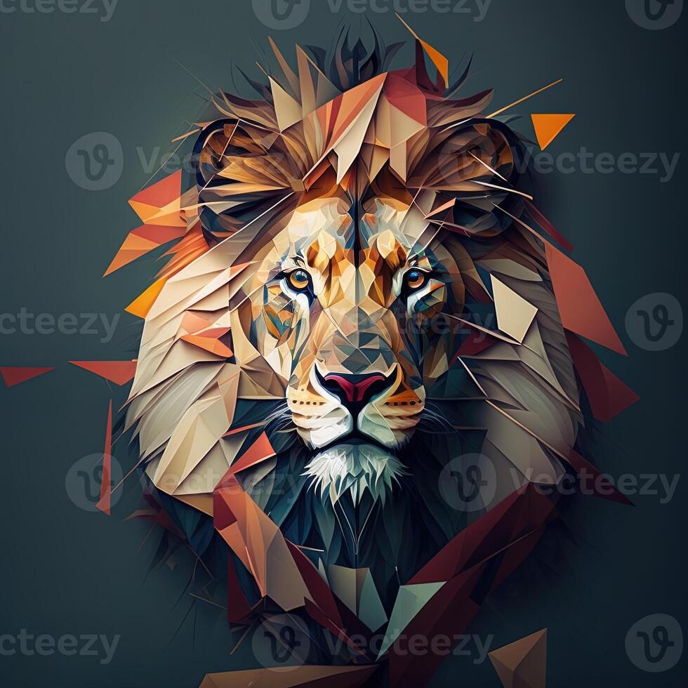 illustration of creative of lion made of colorful geometric shapes on background. Leader, courage, strong and brave, majestic lion photo