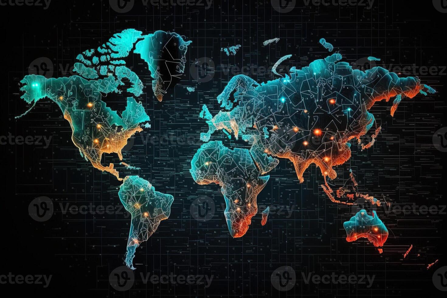 Global map of the world, the earth communication technologies with internet effect. Futuristic modern photo