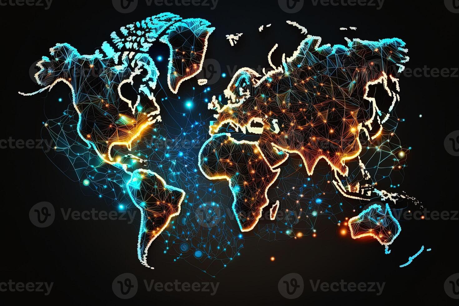 Global map of the world, the earth communication technologies with internet effect. Futuristic modern photo