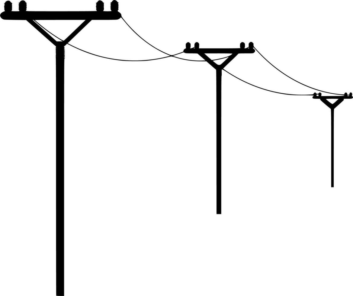 Vector silhouette of electrical poles on white background