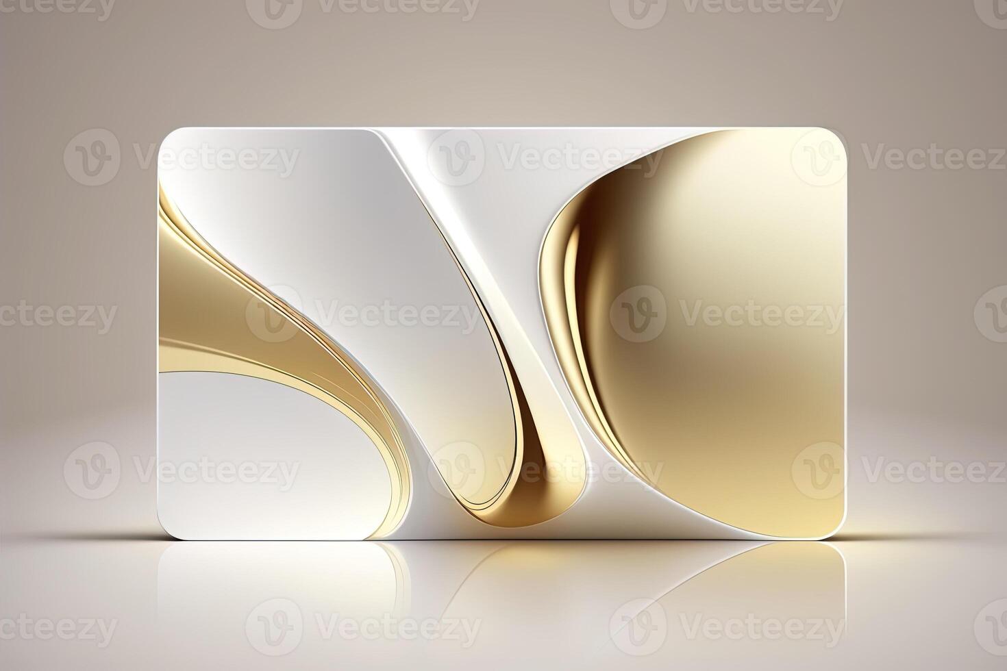 a white card for mockup, horizontal rectangular with rounded corner shapes, front view, stunning light, studio light, reflexion of hundred fine lines of gold reflection, white background photo