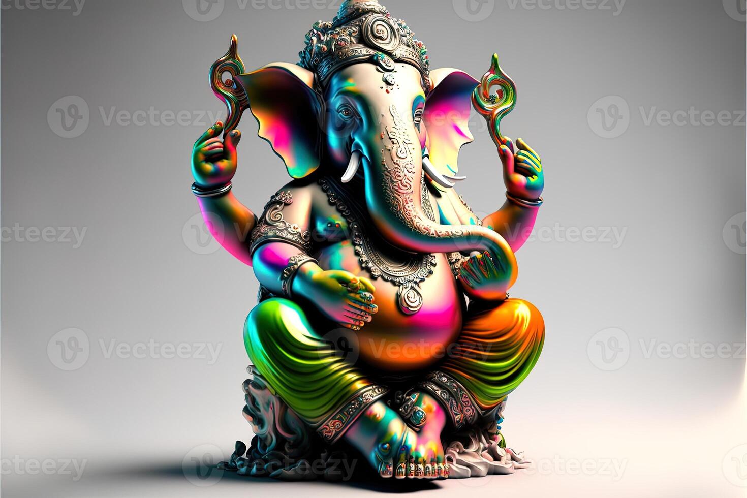 on statue of Lord Ganesha , Ganesha Festival. Hindu religion and Indian celebration of Diwali festival concept on dark, red, yellow background and copy space photo