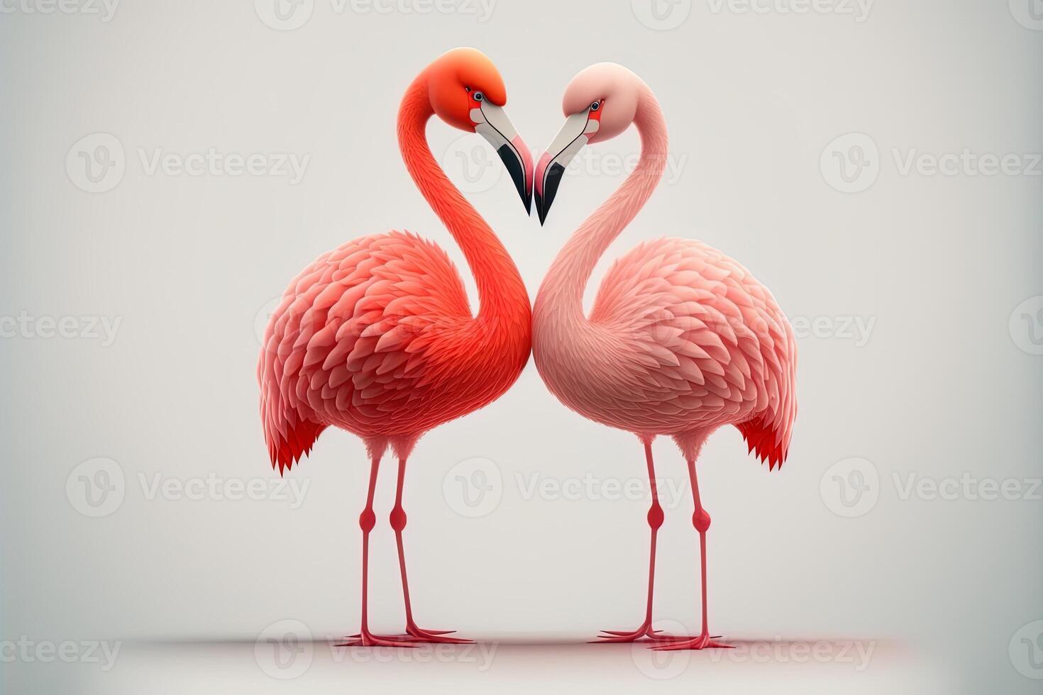 generativo ai linda kawaii Pareja flamencos besos San Valentín día. amor tarjeta rosado flamenco en amor besos en blanco antecedentes. enamorado concepto foto
