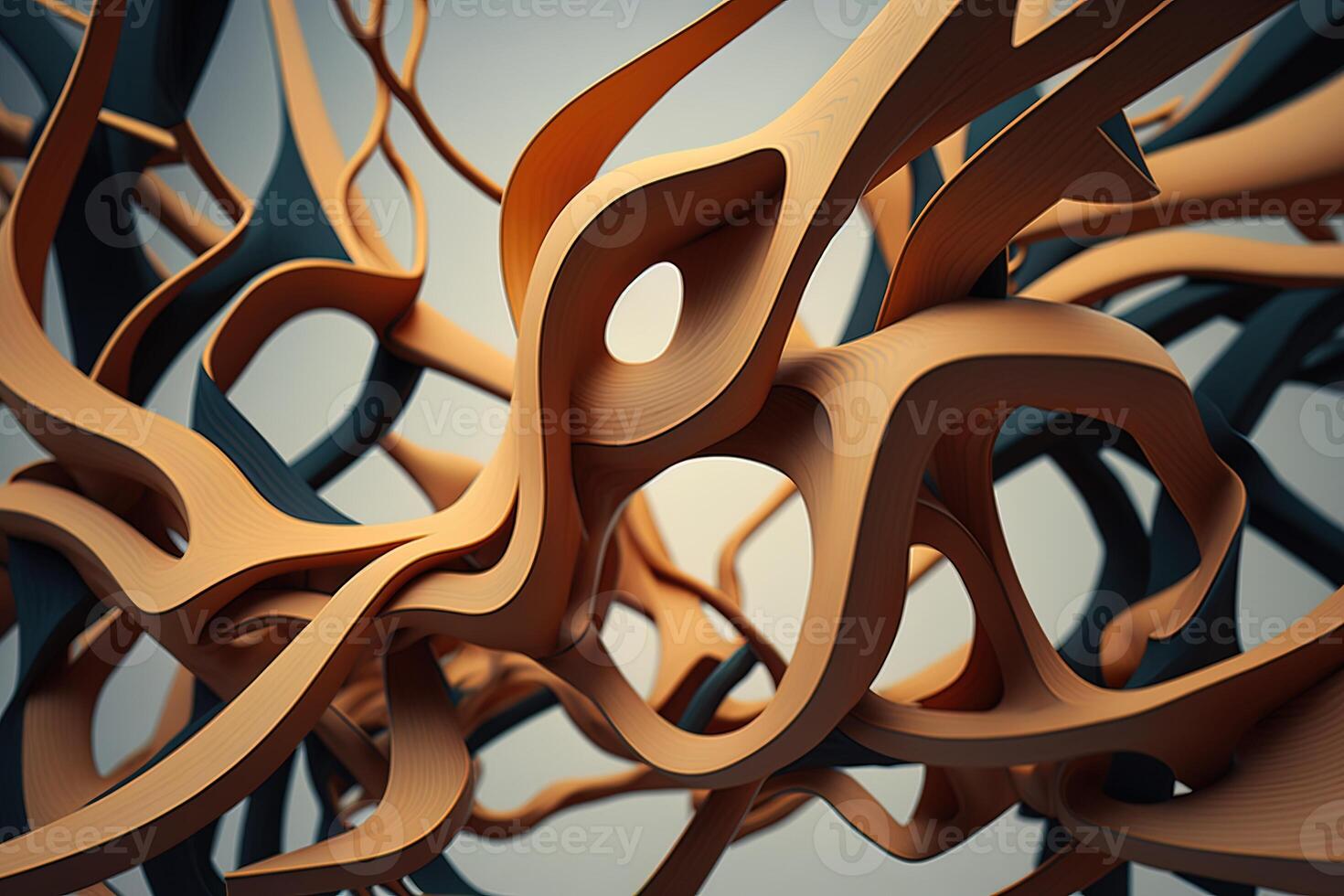 Abstract intricate intertwined wood branches created with technology. Enchanted fairytale with intertwined tree silhouettes. photo