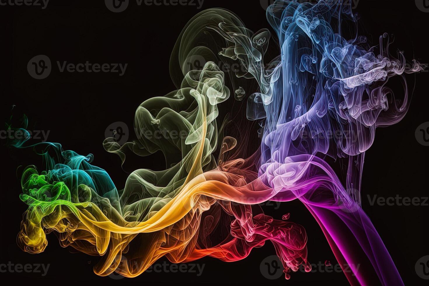 a colorful smoke cloud is shown in this image, it looks like it is floating in the air and is very dark and blue and yellow, with a black background. photo